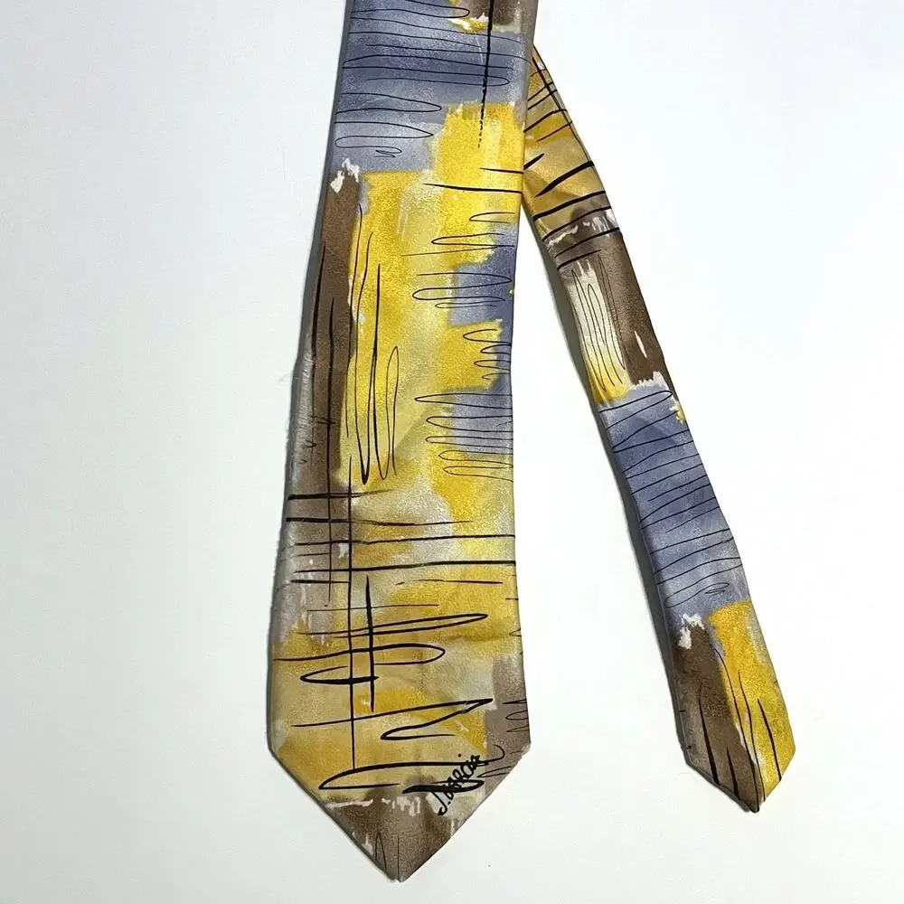 J. Garcia Special Edition Art Tie Mens Yellow Blue 100% Silk Jerry Garcia